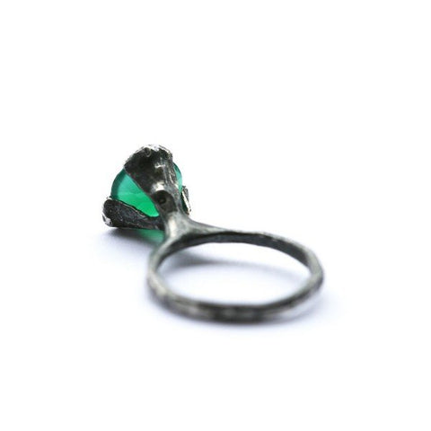 The cone ring - oxidized Silver with green Agate