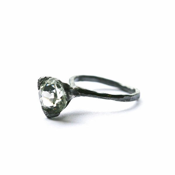 The cone ring - Oxidized silver with Prasiolite/green Quartz