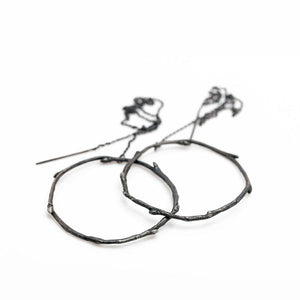 The branch circle earrings - Oxidized Silver