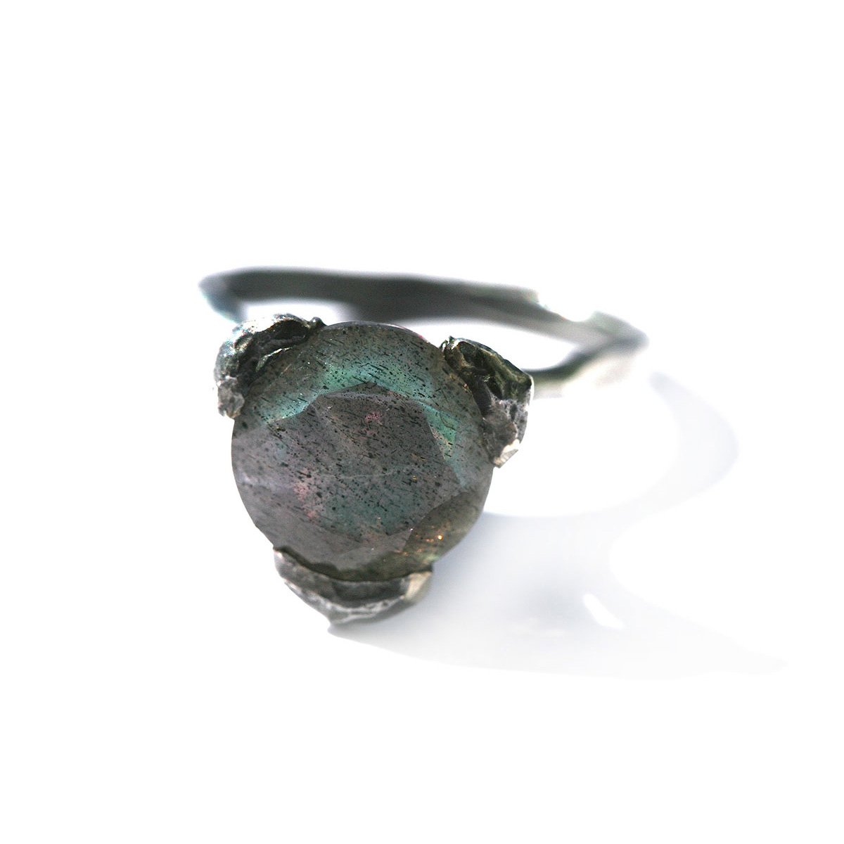 The cone ring - Oxidized Silver with natural Labradorite