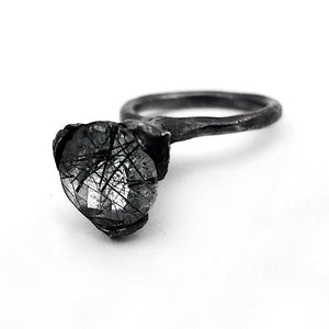 The cone ring - oxidized Silver with rutile Quartz